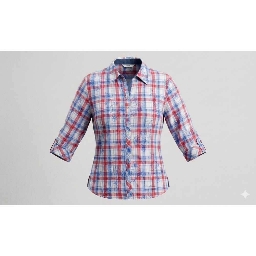 Alia Petite Top PL Pink Blue Plaid Mixed Media Floral Y2K Aesthetic Preppy Vibe